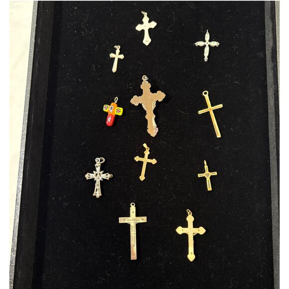 11 Religious Cross Pendants Contains Mixed metals, Stone, Sterling Silver 925 - Picture 2 of 6